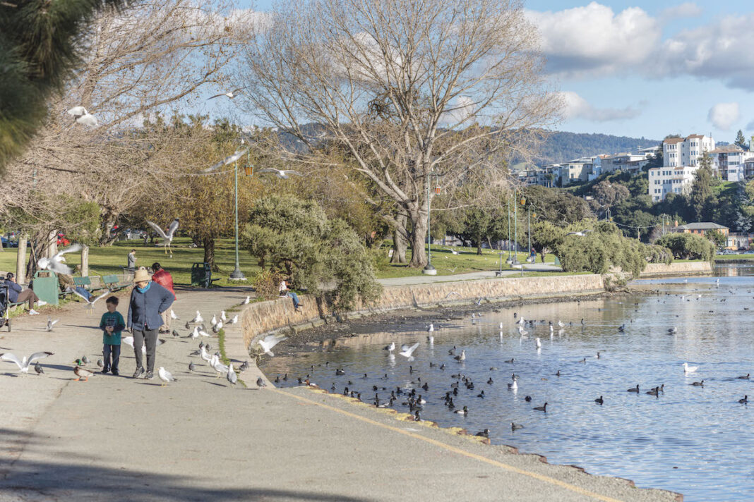 Oakland, CA; Adams Point and Lake Merritt Lakeshore with amazing view.